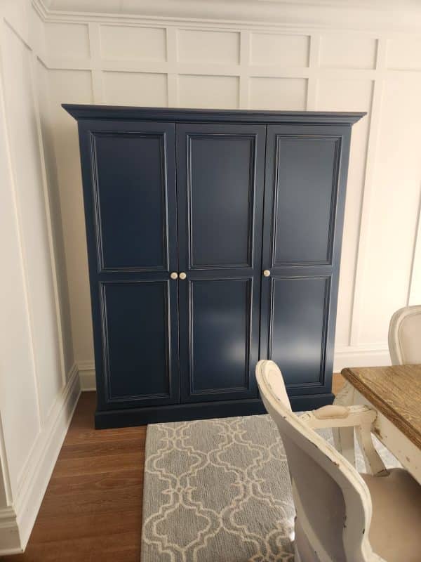 Armoire 3 portes en bois penderie, couleur bleu