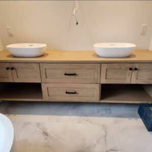 vanite double lavabo, bois pale