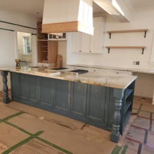 ilot de cuisine, style farmhouse, coulleur bleu gris