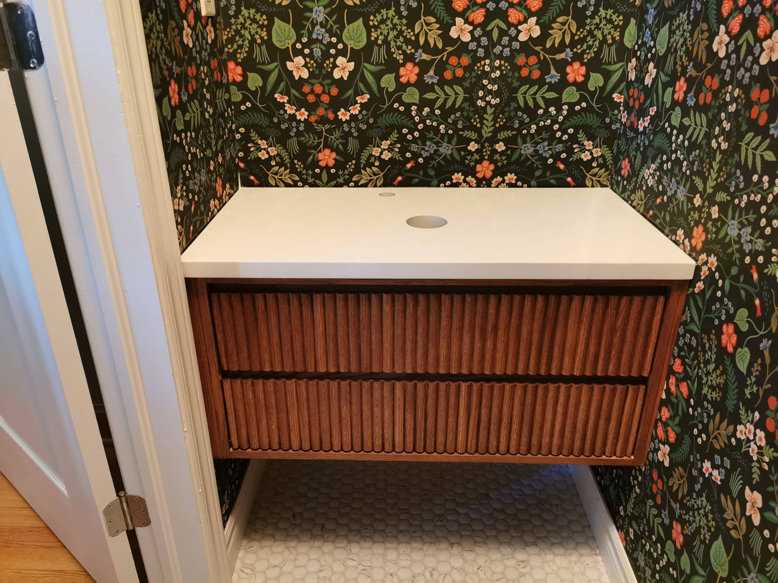 Vanité mid-century Vanité suspendu bois foncé